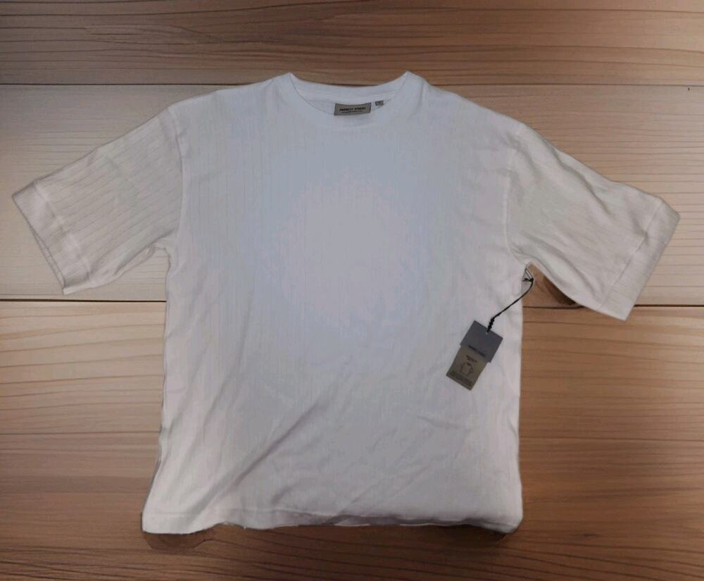 Amongst Others Mens Medium White Ribbed Drop Shoulder Boxy Fit T-Shirt NWT